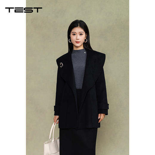 冬上新黑色大翻领显瘦又显高级感双面呢短外套2254063 商品图0