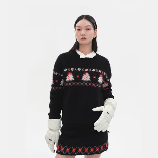 Herlian 2025冬季新品圣诞树图案圆领套头针织衫 商品图1