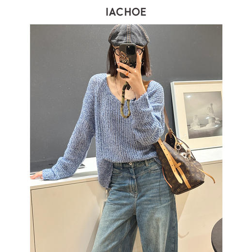 棉仓3671505011-花纱v领含羊绒慵懒毛衣 商品图4