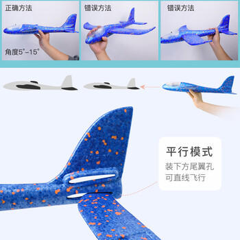 憨憨乐园 手抛泡沫户外飞机玩具儿童手扔六一儿童节礼物48cm全机身灯光-蓝 商品图3