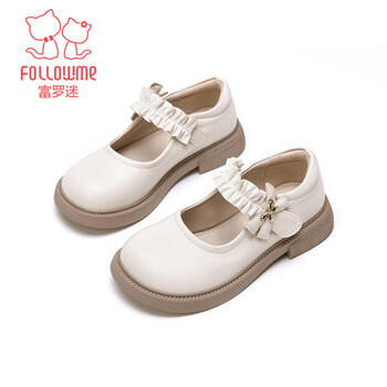富罗迷女童皮鞋春秋季新款方口透气软底单鞋儿童校园演出鞋 米色 37 商品图7