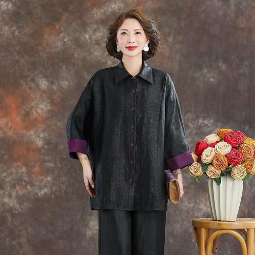 复古上衣女春秋季新中式宽松大码胖妈妈装衬衫女 商品图0