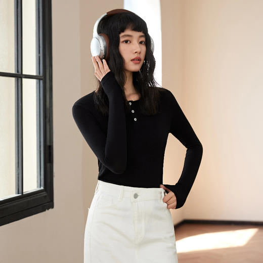 SPLELED 复古亨利领羊绒衫 兰精莫代尔纤维+黄金产区山羊绒混纺，黑科技自发热 蓬松软糯，保暖效果好 商品图5