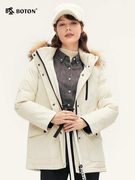 波顿女士秋冬暖奢显瘦85绒子拒水可拆卸毛领合身中长款羽绒服LC763524 商品图1