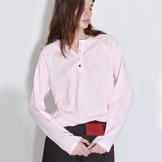 COICI亨利领粉色T恤 | 清新柔雾粉，打破秋日沉闷，洋气减龄提肤色【3-5天发货】 商品图0