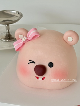 loopy小海狸粉色蝴蝶结卡通蛋糕-低糖处理无添加