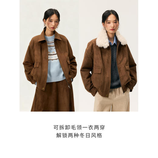 HeyDress毛领仿麂皮绒飞行夹克棉服 商品图3