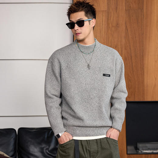 徐太浪【cleanfit 简约贴标】灰色套头毛衣男冬季保暖内搭打底衫 商品图2