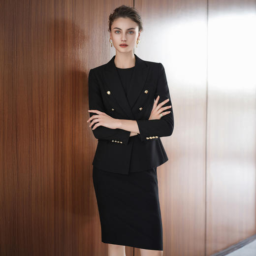 IWY/黑色长袖西装套装女秋冬新款高端职场通勤工作服职业裙C2506+Q1442 商品图3