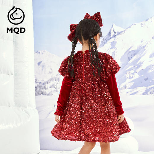 【秒】【MQD】【特】女大童冬季新款时尚个性可拆卸蝴蝶结公主风长袖礼服裙 商品图2