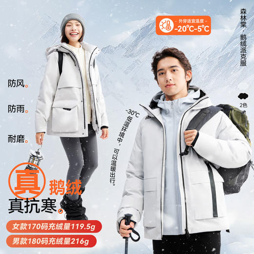 [屁侠推荐]鹅绒派克服森林棠25冬新款成人男女通勤户外零下防风保暖90鹅绒连帽羽绒服 商品图1