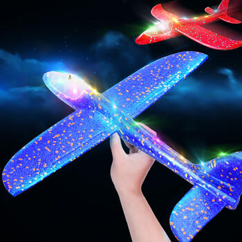 憨憨乐园 手抛泡沫户外飞机玩具儿童手扔六一儿童节礼物48cm全机身灯光-蓝 商品图8