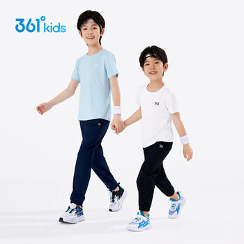 361°【2件装】儿童短袖夏男女童速干透气弹力短T 蓝/白160 商品图5