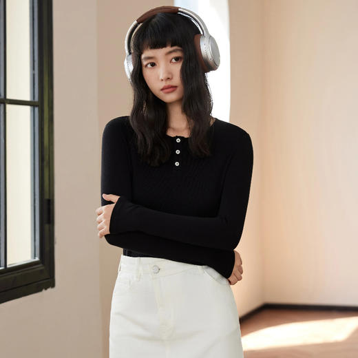 SPLELED 复古亨利领羊绒衫 兰精莫代尔纤维+黄金产区山羊绒混纺，黑科技自发热 蓬松软糯，保暖效果好 商品图0