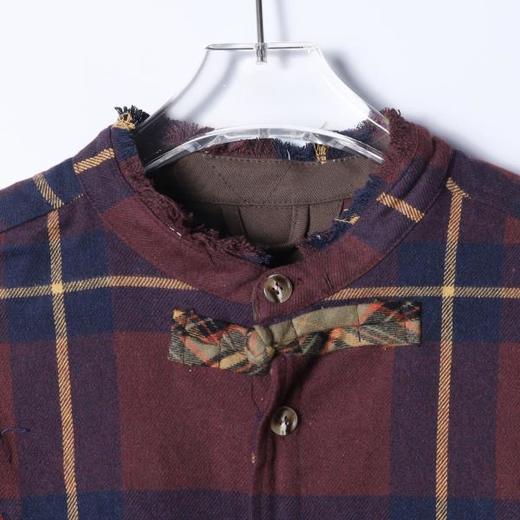 SDSA秋冬新款痞帅男装嘻哈宽松撞色拼接格纹圆领长袖衬衫百搭衬衣 商品图1