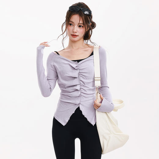 跃牌【禅语梵心】秋冬花边蓄热显瘦上衣女健身服跑步瑜伽长袖训练运动T恤CX5725 商品图3