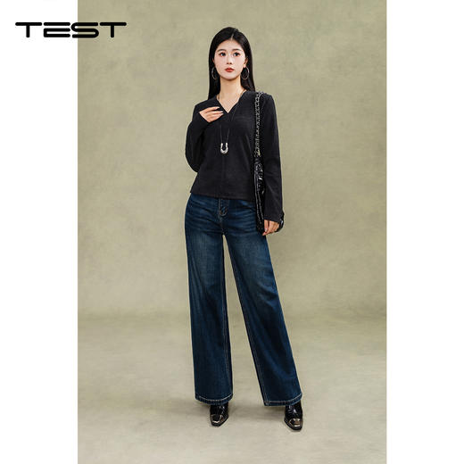 冬上新高级深灰V领简约修身针织打底衫1254094 商品图1