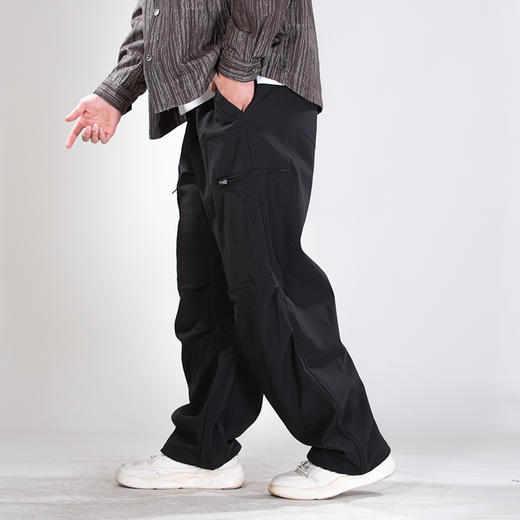 DRONKOO 2025 松紧腰左横右斜拉链装饰复合绒厚轻工装长裤 商品图2