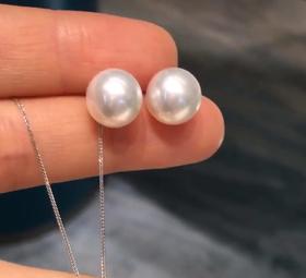 【客订珍珠】9-10mm 澳白珍珠耳钉一对  圆 正面无暇珠光超亮（崔女士专拍）