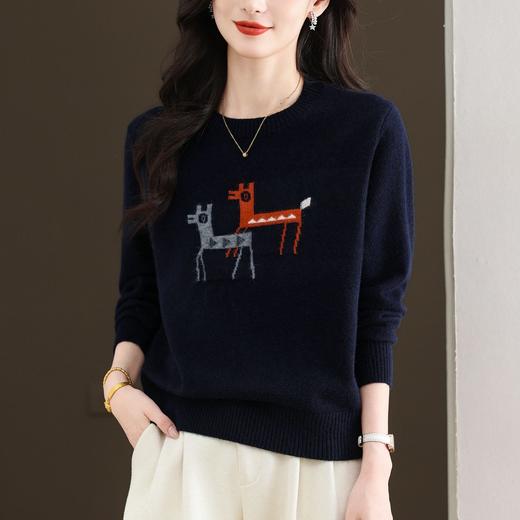 圆领卡通小鹿提花图案，宽松减龄针织衫上衣CC-101-15807 商品图1