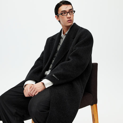 NPC潮牌100%绵羊毛平驳领毛呢长款大衣双排扣男冬上新NP58WC34&35 商品图2