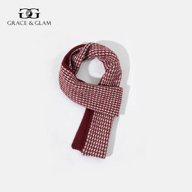 Grace&Glam 情侣款经典千鸟格羊毛双面系带围巾围脖