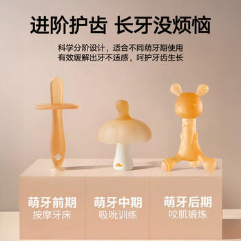 光多拉婴儿牙胶磨牙棒小蘑菇宝宝防吃手神器小兔子咬胶3件套装 商品图0