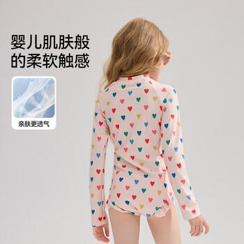 ASK JUNIOR儿童泳装夏季中大童爱心长袖连体式保守泳衣平角防走光小童泳衣 商品图2