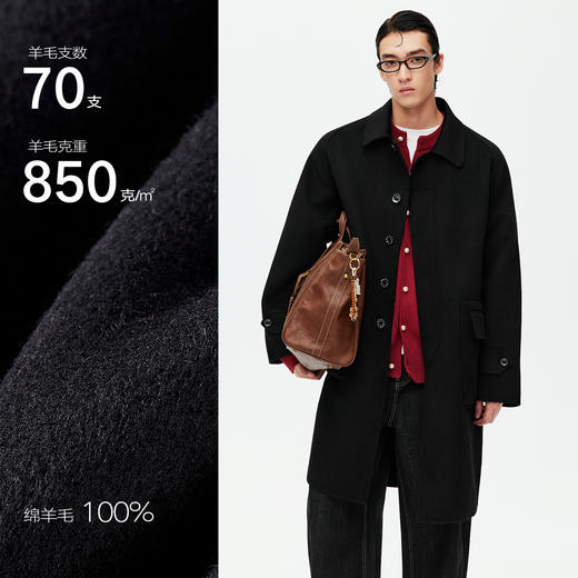 NPC潮牌100%绵羊毛翻盖口袋毛呢长裤大衣开衩廓形男挺括NP58WC33 商品图5