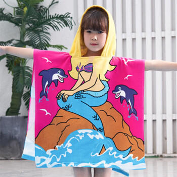 9i9儿童浴袍夏季薄宝宝浴巾连帽斗篷浴室沙滩可穿吸水披风卡通美人鱼 商品图6