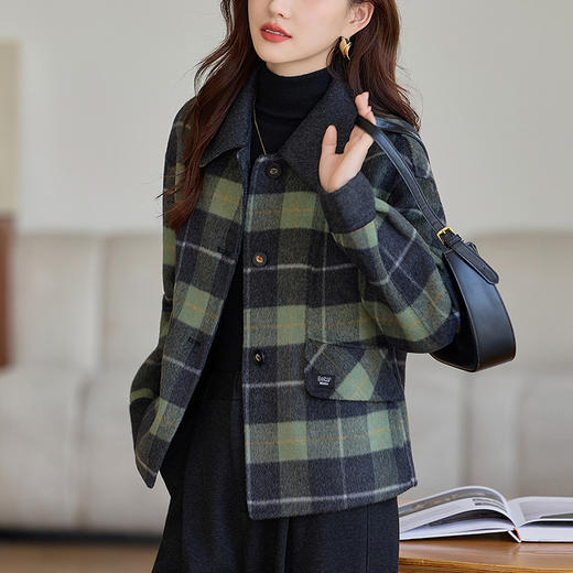 丁摩 羊毛呢外套女新款流行爆款秋冬小香风短款双面呢羊毛大衣5ZF-6658 商品图0