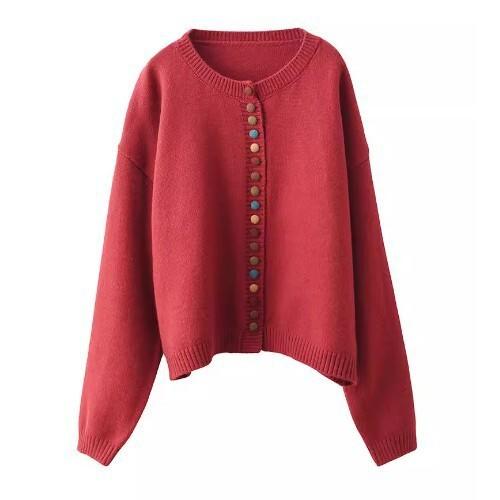 雀说文艺长袖毛衣外套女保暖圆领上衣AL7725 商品图3