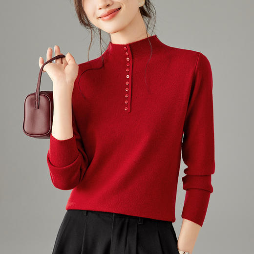 雀说高级感半高领上衣内搭薄款毛衣新款洋气百搭短款打底衫AL5824 商品图2