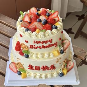 【简约款】鲜果双层庆生蛋糕~简约清新款，老少皆宜