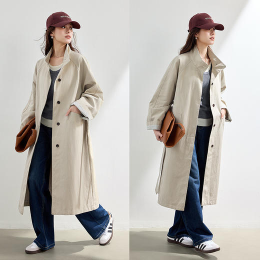 VICTORIA&VERA秋季【无皱随行】不易皱长款宽松风衣条纹袖口设计通勤气质外套 商品图13