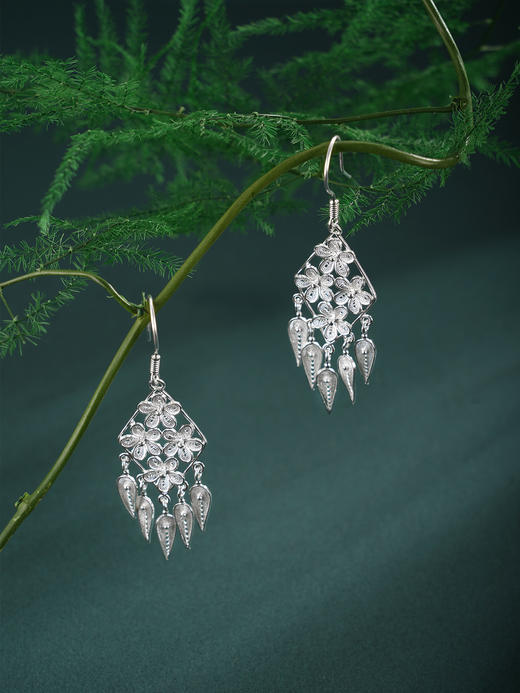 子佩集【一念花开】S990银耳环【QFES046】花丝菱形流苏2510 商品图4