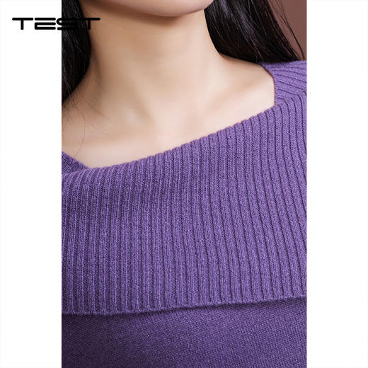 冬上新时尚出圈必备紫色斜肩毛衣解锁慵懒高级感毛衣1254076 商品图2