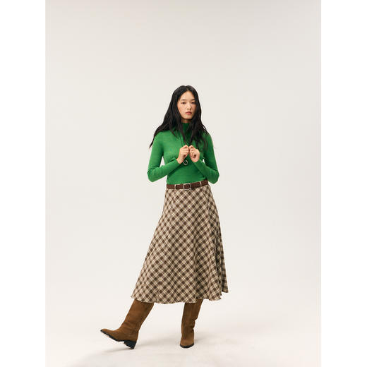 HeyDress斜裁毛边格纹A摆半裙 商品图1