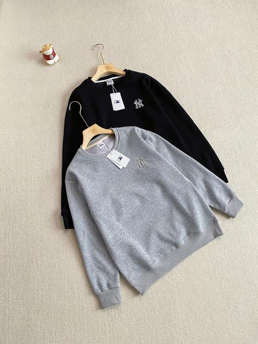 掌柜自留，加绒加厚！ 韩国东大门订单，MLB洋基队万针刺绣LOGO 经典纯色圆领加绒卫衣， 商品图0