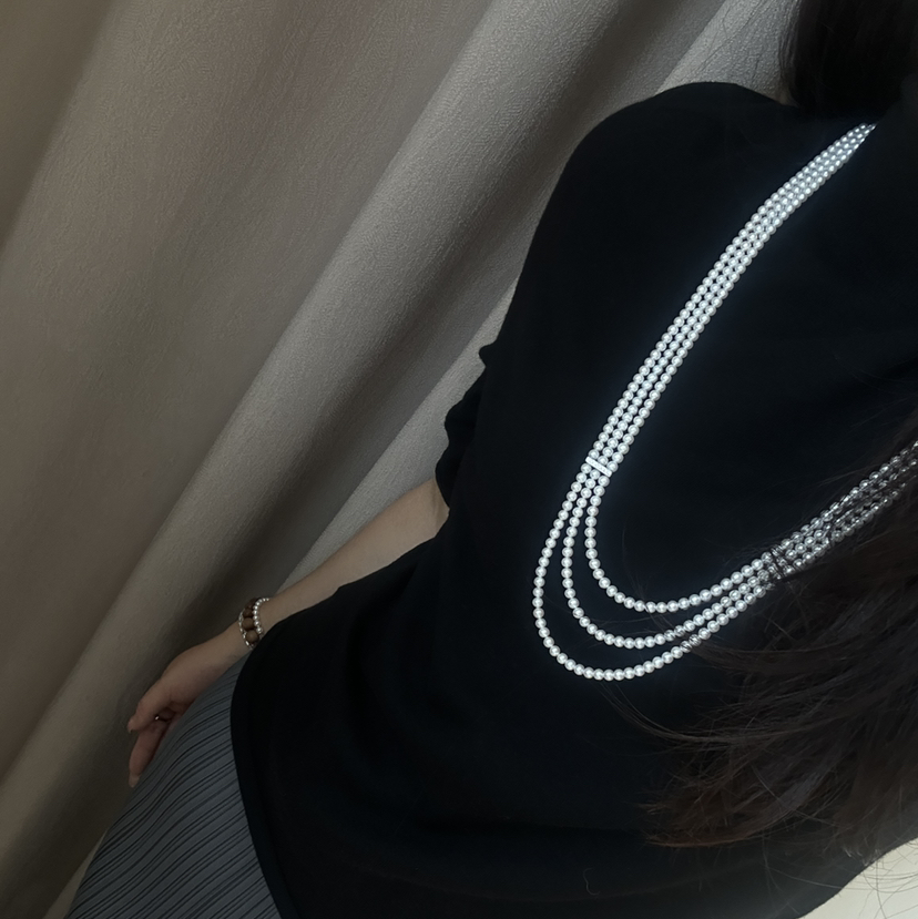 甄珠贝 奢牌珠宝感 淡水ji光正圆4-5mm三层毛衣链 总长约235cm