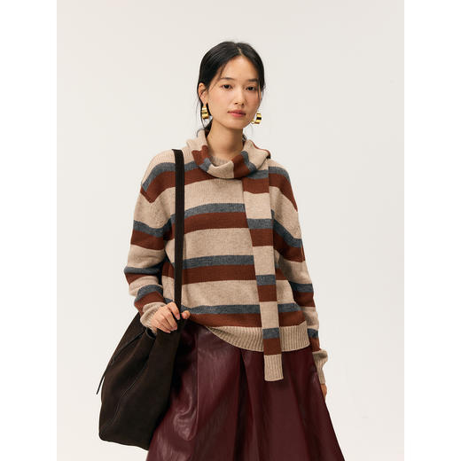 HeyDress宽松条纹围巾毛衣 商品图0