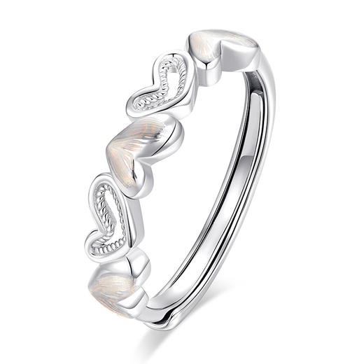 卡蒂罗KADER  小桃心女戒 在逃公主925银心心相连镂空爱心设计可调节戒 甜蜜守护俏皮女友闺蜜款 简约大方百搭 商品图0