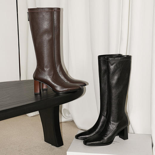【预售7天】新款方头粗跟长筒靴女高跟气质中筒骑士靴时装瘦瘦女靴XDD&D-3569 商品图2