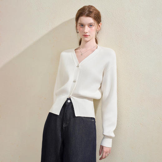 西遇法式气质V领针织开衫女秋季百搭收腰显瘦毛衣外套上衣V3251237 商品图3