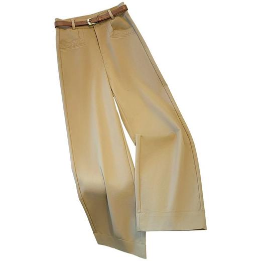 丁摩 纯棉阔腿裤女新款春秋高腰西装休闲裤宽松窄版直筒裤子6ZF-6190 商品图4