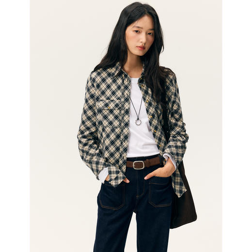 HeyDress格纹正肩老钱风衬衫 商品图0