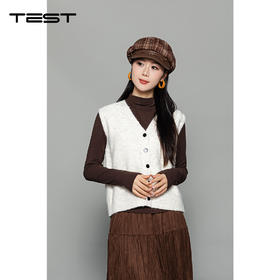 冬上新高领内搭搭配V领纽扣针织马甲两件套1254078