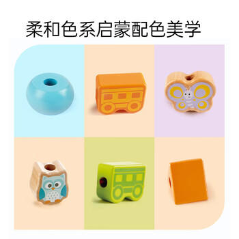 Hape(德国)儿童积木大颗粒穿绳玩具木质丛林火车串珠套 生日礼物E8476 商品图5