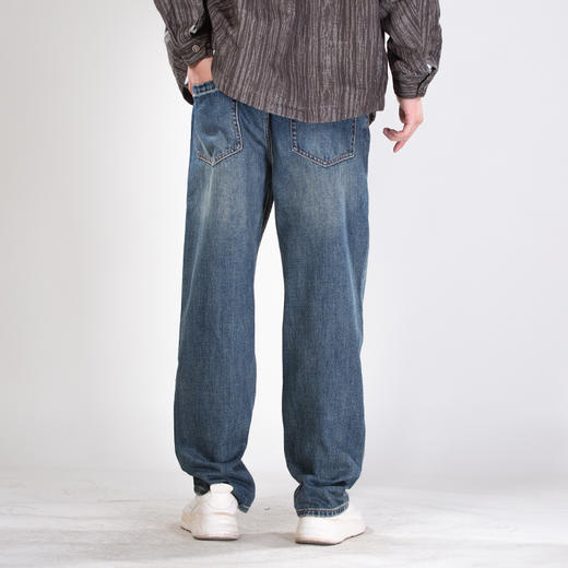 DRONKOO 2025 正常腰钉扣裂纹编织皮牌中厚牛仔长裤 商品图4