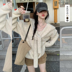 西遇宽松毛衣慵懒高级感女秋季新款韩版v领长袖针织上衣SS051695